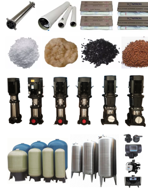 Piezas y consumibles para sistema de &oacute;smosis inversa: membranas de &oacute;smosis Ro, tanques de FRP y cartuchos de filtro